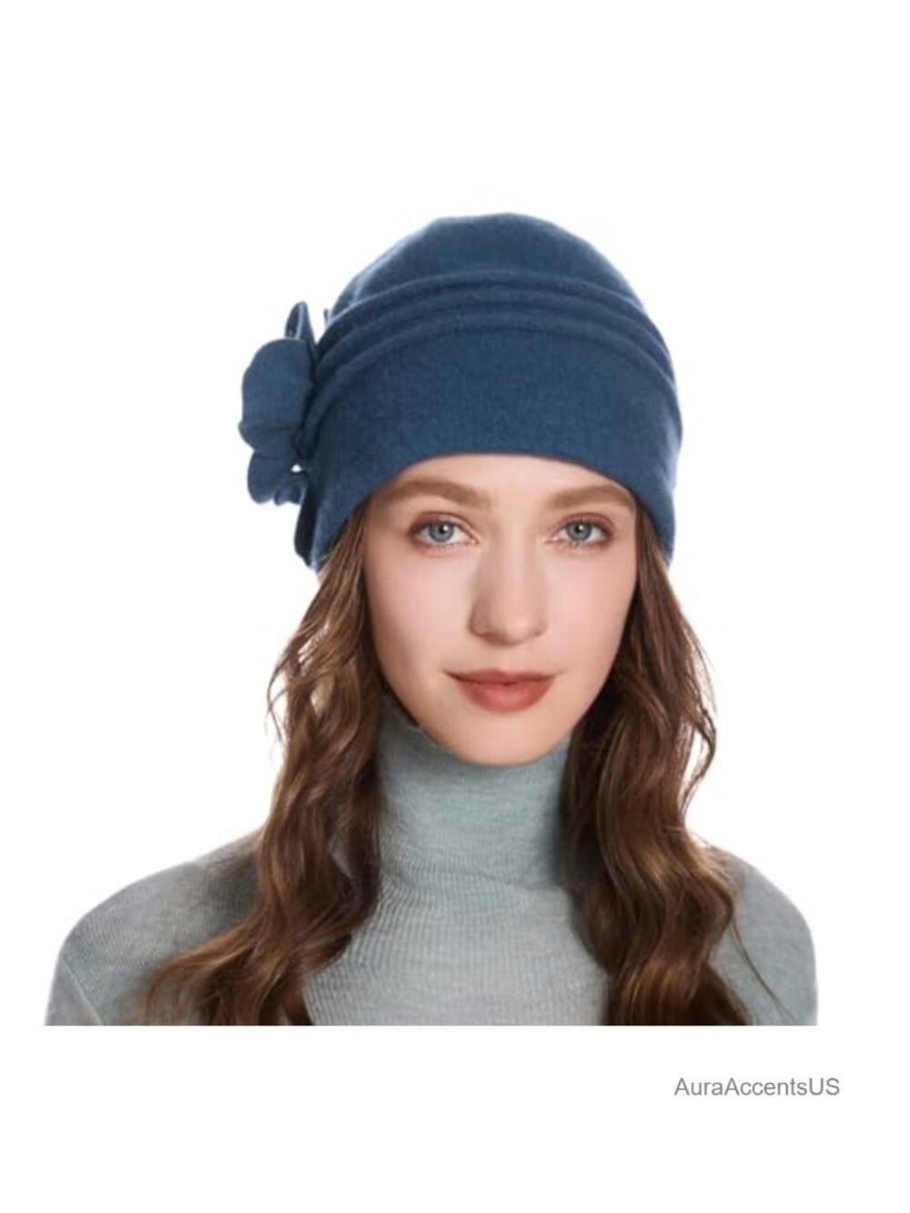 Wool Blend Vintage Cloche Bucket Hat with Flower Winter 1920s Style
